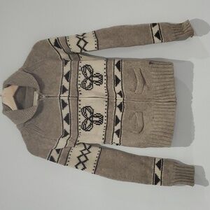 TNA Taupe and Cream Zip-Up Knit Cardigan Sweater